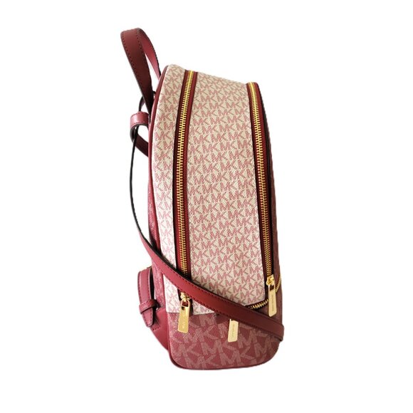 Michael Kors Rhea Medium Zip Backpack MK Logo Cherry Multicolor - Picture 4 of 7